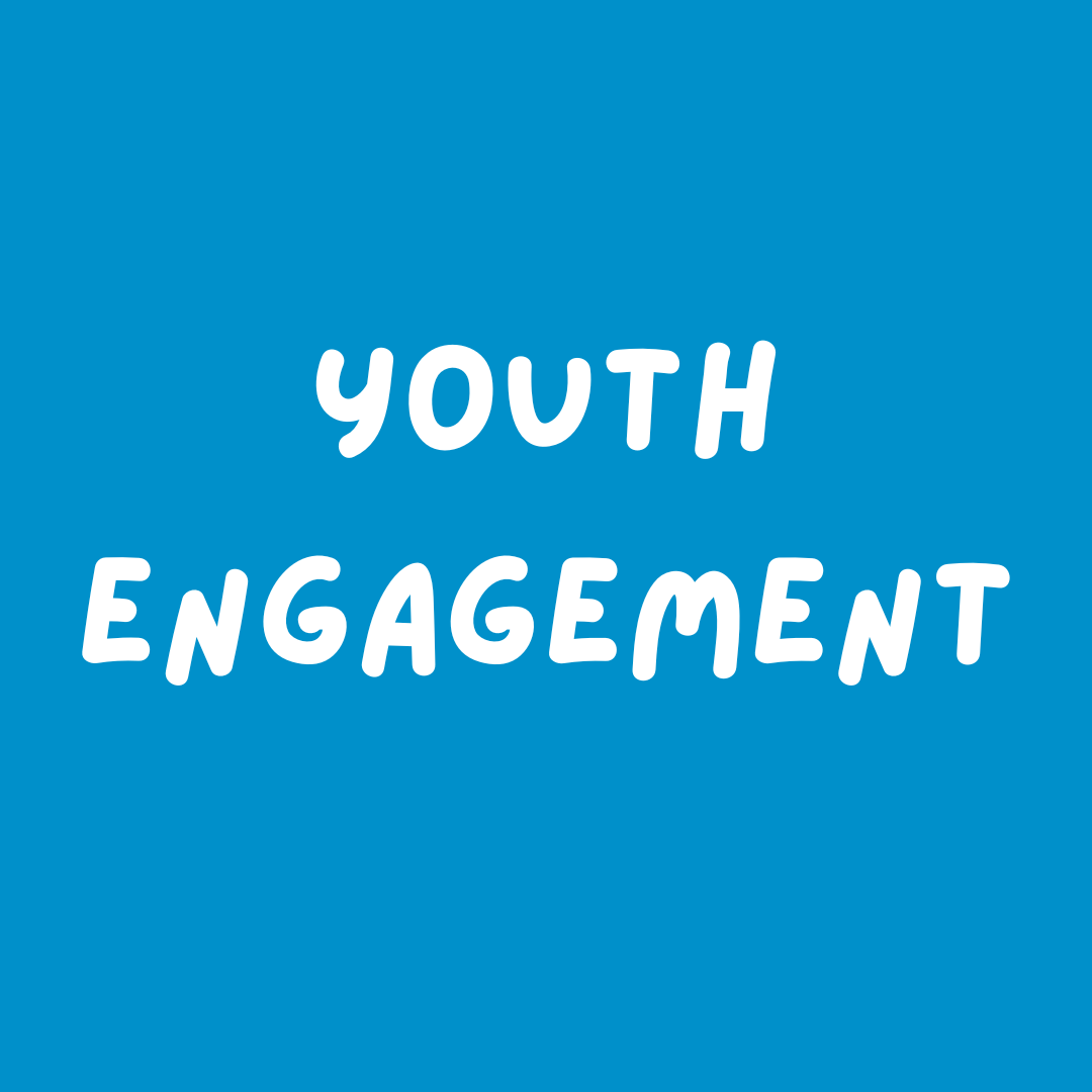 The words youth engagement on a blue background