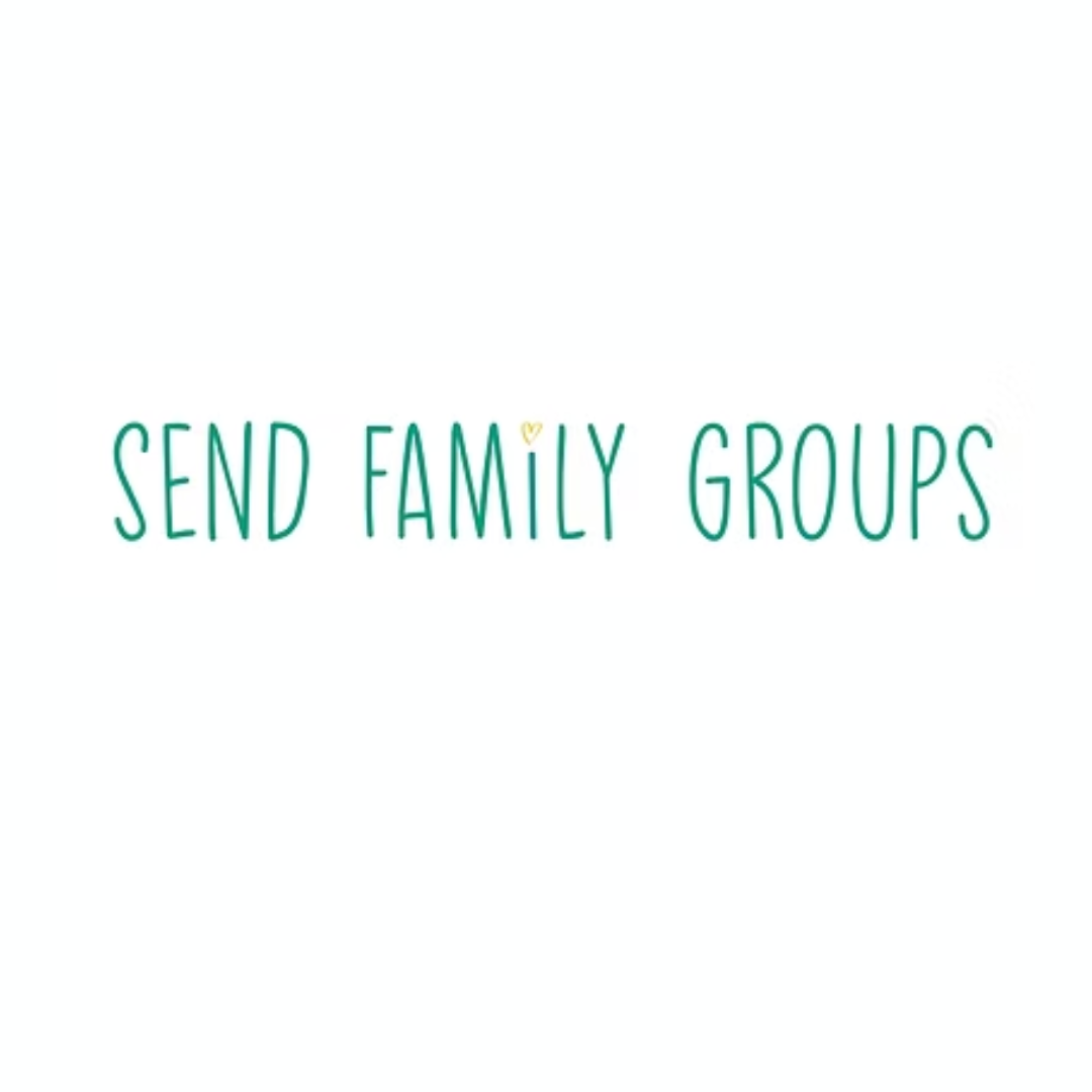 The words SEND Family Groups in green text on a white background