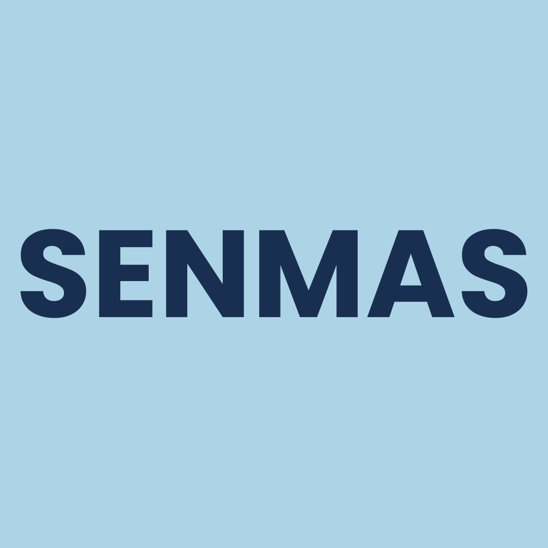 The word SENMAS in navy blue text on a pale blue background