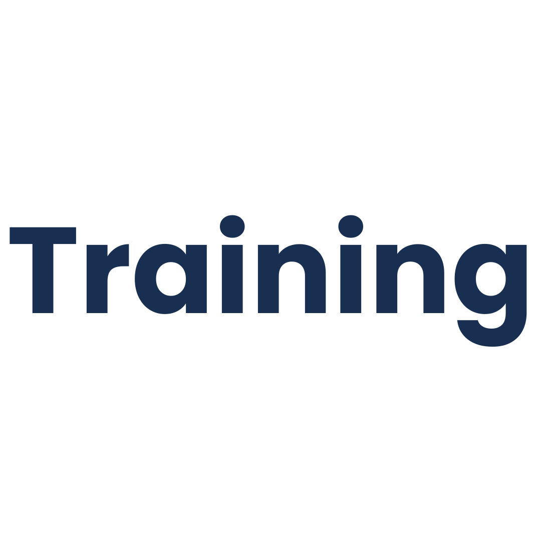 The word Training in a navy blue type on a white background
